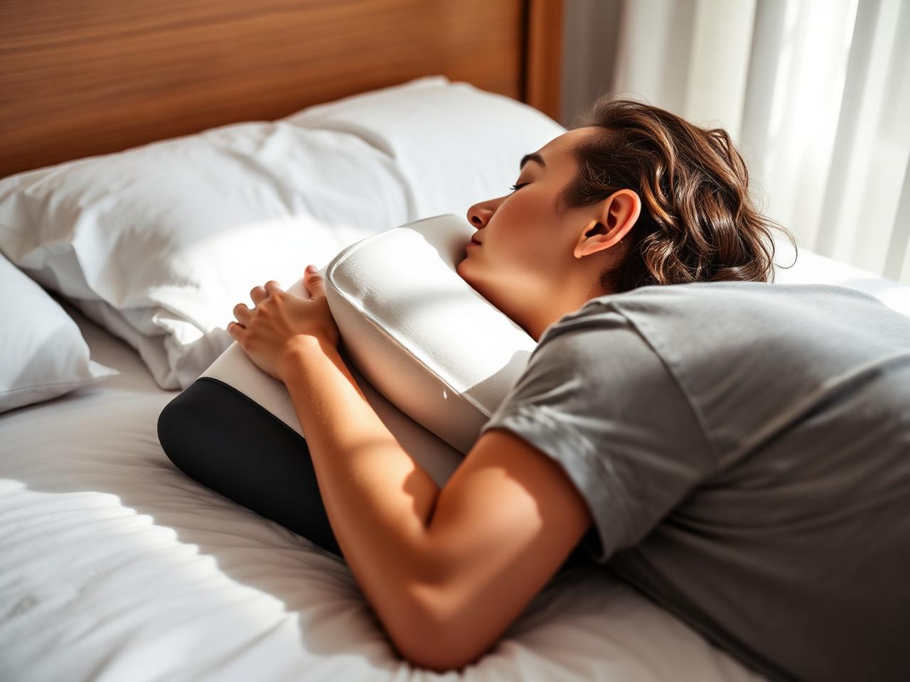 Person sleeping on their side with proper airway alignment